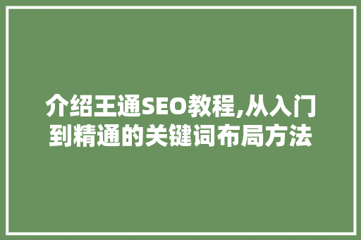 介绍王通SEO教程,从入门到精通的关键词布局方法