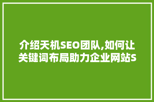 介绍天机SEO团队,如何让关键词布局助力企业网站SEO优化 介绍天机SEO团队,如何让关键词布局助力企业网站SEO优化 百度SEO