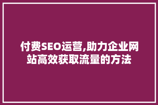 付费SEO运营,助力企业网站高效获取流量的方法 付费SEO运营,助力企业网站高效获取流量的方法 必应SEO