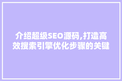 介绍超级SEO源码,打造高效搜索引擎优化步骤的关键 介绍超级SEO源码,打造高效搜索引擎优化步骤的关键 GoogleSEO