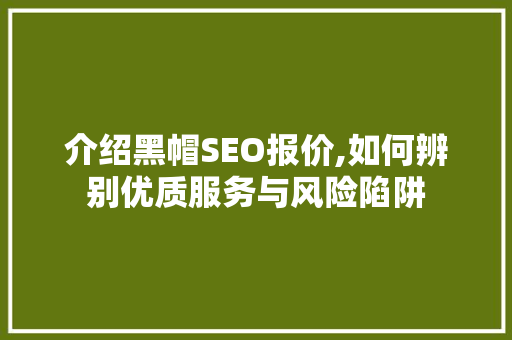 介绍黑帽SEO报价,如何辨别优质服务与风险陷阱 介绍黑帽SEO报价,如何辨别优质服务与风险陷阱 GoogleSEO