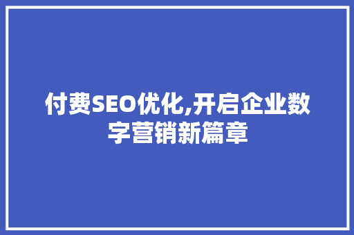 付费SEO优化,开启企业数字营销新篇章 付费SEO优化,开启企业数字营销新篇章 GoogleSEO