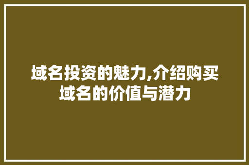 域名投资的魅力,介绍购买域名的价值与潜力 域名投资的魅力,介绍购买域名的价值与潜力 搜狗SEO