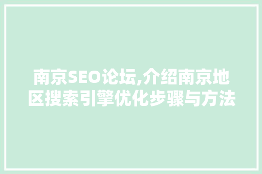 南京SEO论坛,介绍南京地区搜索引擎优化步骤与方法