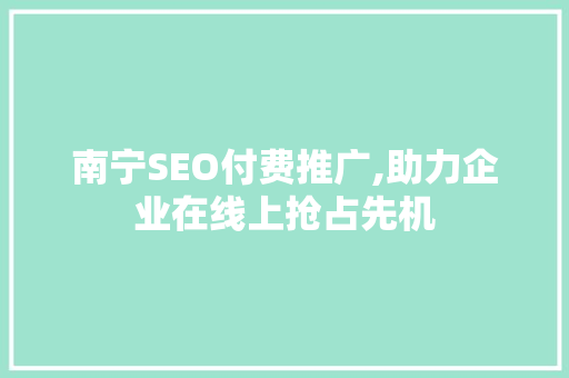 南宁SEO付费推广,助力企业在线上抢占先机