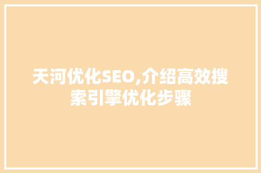 天河优化SEO,介绍高效搜索引擎优化步骤