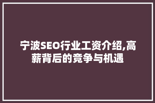 宁波SEO行业工资介绍,高薪背后的竞争与机遇 宁波SEO行业工资介绍,高薪背后的竞争与机遇 GoogleSEO