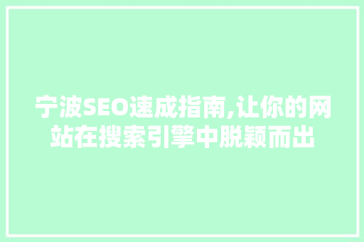 宁波SEO速成指南,让你的网站在搜索引擎中脱颖而出 宁波SEO速成指南,让你的网站在搜索引擎中脱颖而出 神马SEO
