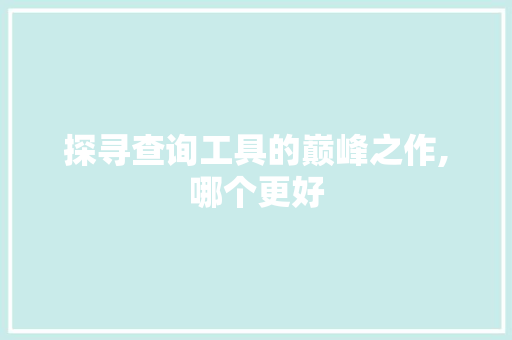 探寻查询工具的巅峰之作,哪个更好